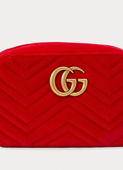 Shop Gucci Gg Marmont Velvet Camera Bag In Red
