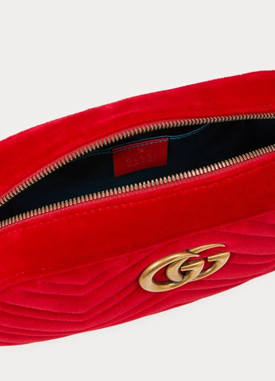 Shop Gucci Gg Marmont Velvet Camera Bag In Red