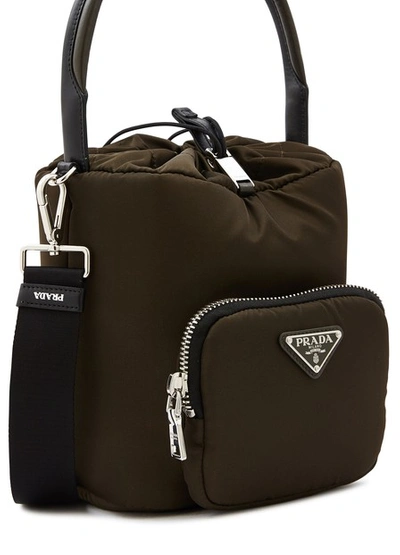 Shop Prada Tessuto Pocket Hand Bag In Military-black