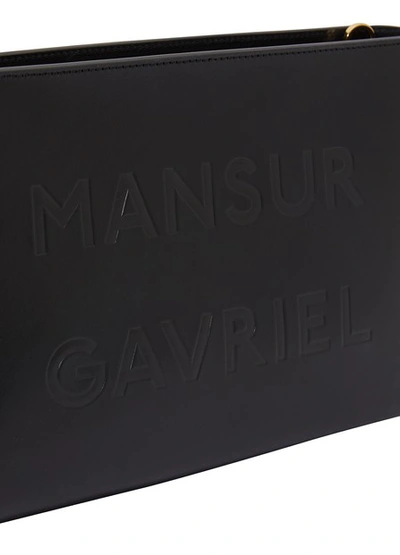 Shop Mansur Gavriel Vegetable-tanned Leather Slogan Crossbody Bag In Black/flamma