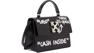OFF-WHITE c.2019 Jitney 1.4” Black Leather White 'Cash Inside' Graffiti  Handbag at 1stDibs