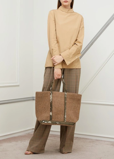 Shop Vanessa Bruno Medium+ Leather Cabas Tote Bag In Sépia