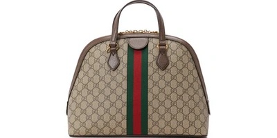 Shop Gucci Ophidia Gg Supreme Shoulder Bag In Beige