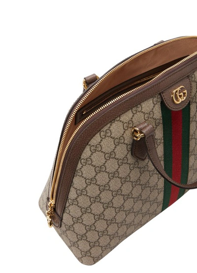Shop Gucci Ophidia Gg Supreme Shoulder Bag In Beige