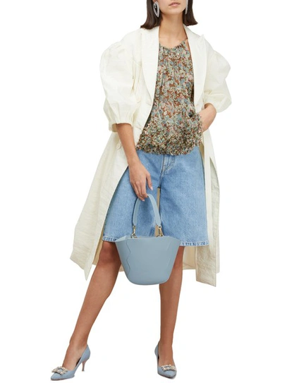 Shop Mansur Gavriel Calf Mini Ocean Tote Bag In Grey-blue