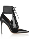 Gianvito Rossi Woman Lace-up Cutout Stretch And Patent-leather Ankle Boots Black
