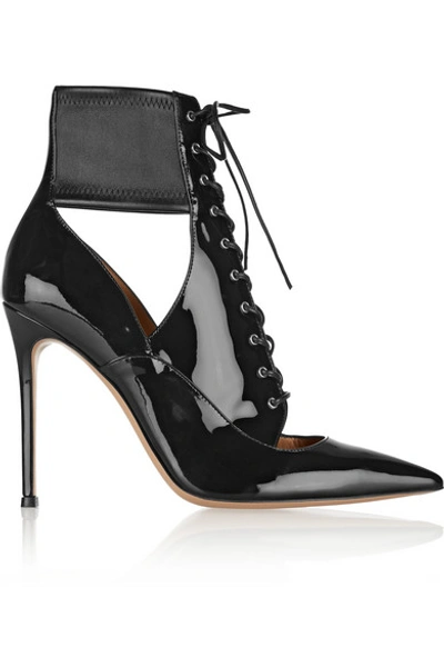 Gianvito Rossi Woman Lace-up Cutout Stretch And Patent-leather Ankle Boots Black