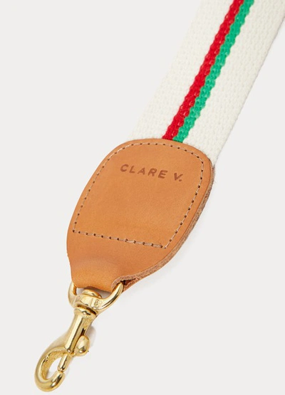 Shop Clare V Shoulder Strap For Crossbody Bag In Natural-w-green-red-stripe-cotton-webbing