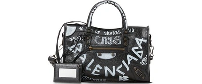 Shop Balenciaga City Handbag With Graffiti In Black / White