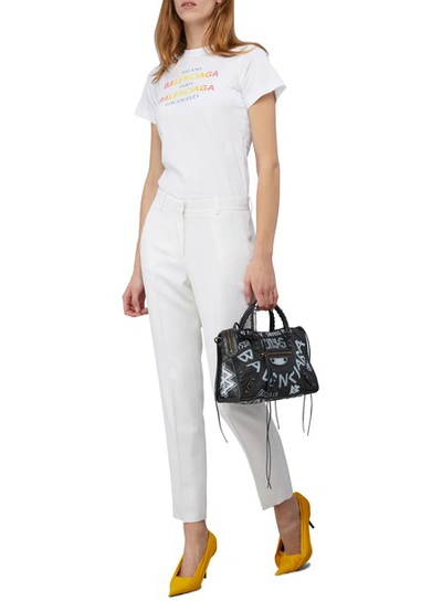 Shop Balenciaga City Handbag With Graffiti In Black / White