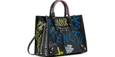 Shop Balenciaga Paper Graffiti Handbag In Multi