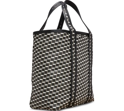 Shop Pierre Hardy Canvas Cube Calfskin Tote In Black-wht-black