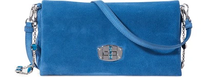 Shop Miu Miu Leather Miu Crystal Clutch In Blue