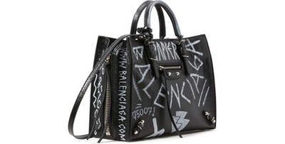 Shop Balenciaga Paper Graffiti Handbag In Black / White