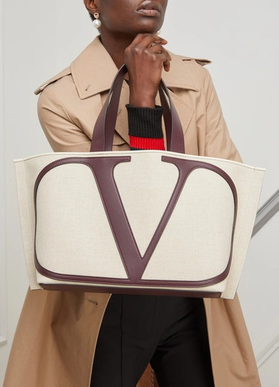 Shop Valentino Garavani Go Logo Shopping Bag In Naturale/rubin