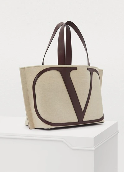 Shop Valentino Garavani Go Logo Shopping Bag In Naturale/rubin