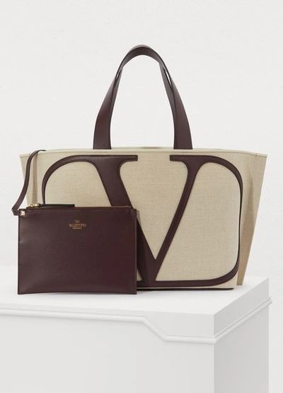 Shop Valentino Garavani Go Logo Shopping Bag In Naturale/rubin