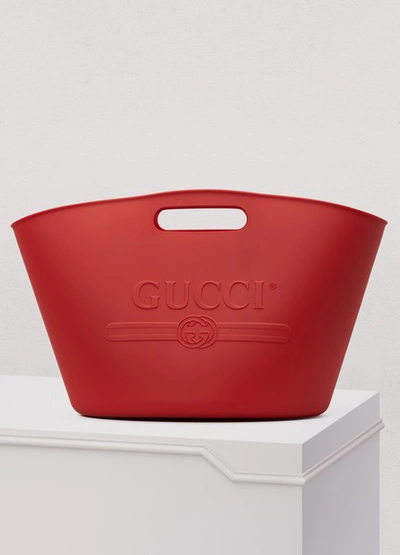 Shop Gucci Logo Top Handle Tote In Red