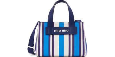 Shop Miu Miu Canvas Pm Tote Bag In Blue