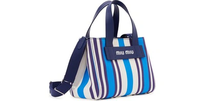 Shop Miu Miu Canvas Pm Tote Bag In Blue