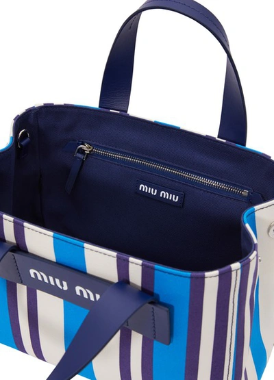 Shop Miu Miu Canvas Pm Tote Bag In Blue