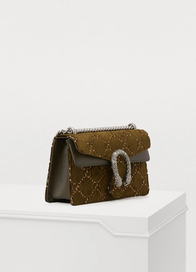Shop Gucci Dionysus Gg Velvet Shoulder Bag In Dark Olive