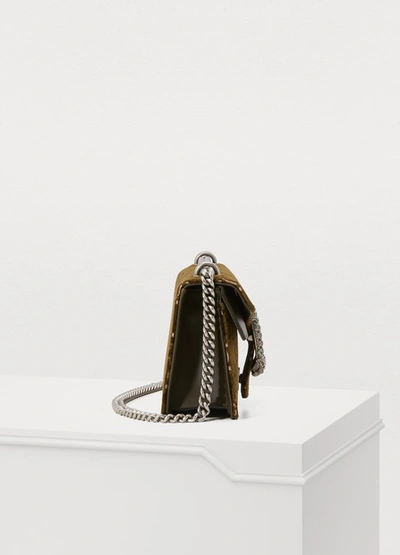 Shop Gucci Dionysus Gg Velvet Shoulder Bag In Dark Olive