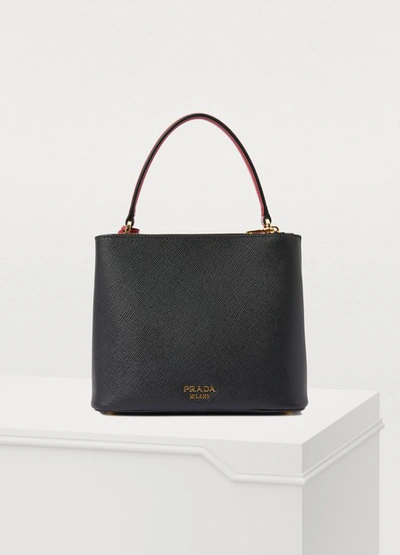 Shop Prada Double Cartele Hand Bag In Black Fire