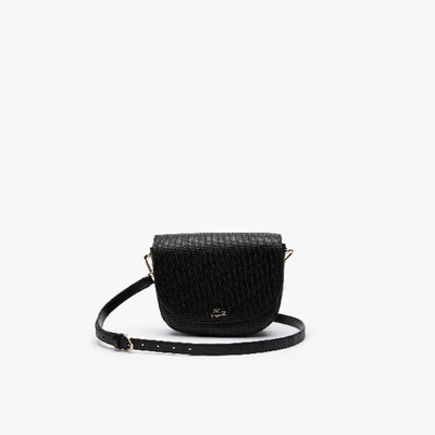 Shop Lacoste Women's Chantaco Piqué Leather Flap Round Shoulder Bag In Black