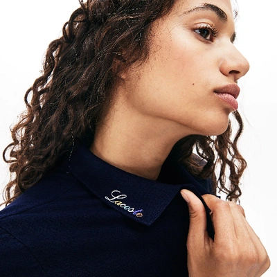 Shop Lacoste Women's Rainbow Script Collar Polo In Navy Blue