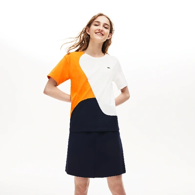 Lacoste Women's Crewneck Color-block Thermoregulating T-shirt In Navy Blue  / White / Orange | ModeSens