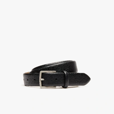 Shop Lacoste Men's Engraved-buckle Leather Belt In Black