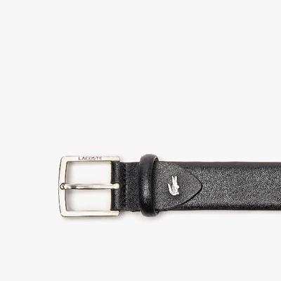 Shop Lacoste Men's Engraved-buckle Leather Belt In Black