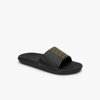 Shop Lacoste Men's Logo-print Rubber Slides In Black/gold