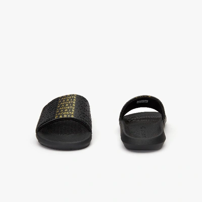 Shop Lacoste Men's Logo-print Rubber Slides In Black/gold