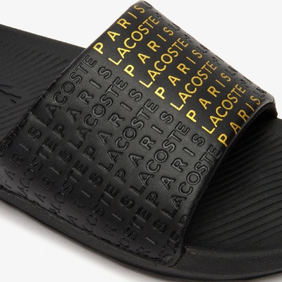 Shop Lacoste Men's Logo-print Rubber Slides In Black/gold