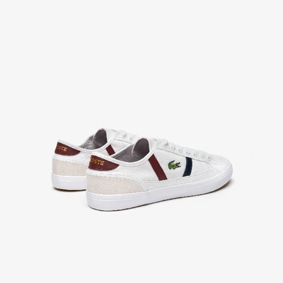 Shop Lacoste Men's Sideline Canvas And Leather Sneakers In White/dark Red/navy