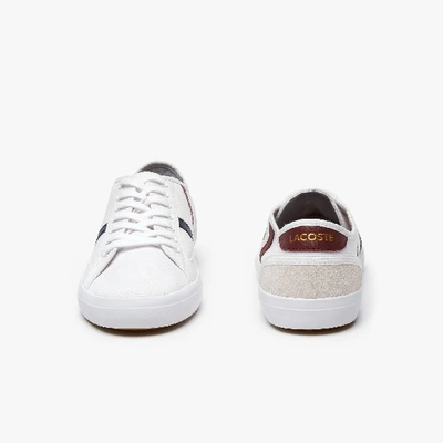 Shop Lacoste Men's Sideline Canvas And Leather Sneakers In White/dark Red/navy