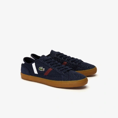 Shop Lacoste Men's Sideline Canvas And Two-tone Leather Sneakers In Nvy/wht/dk Red