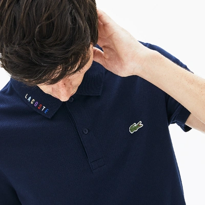 Shop Lacoste Men's Slim Fit Multicolored Signature Stretch Piqué Polo In Navy Blue