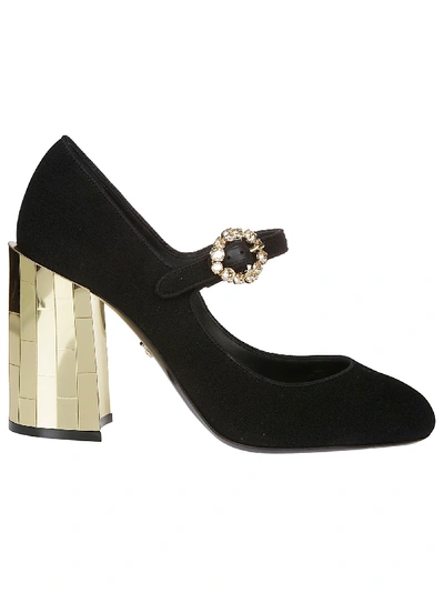 Shop Dolce & Gabbana Chunky Heel Mary Jane Pumps In Black Gold