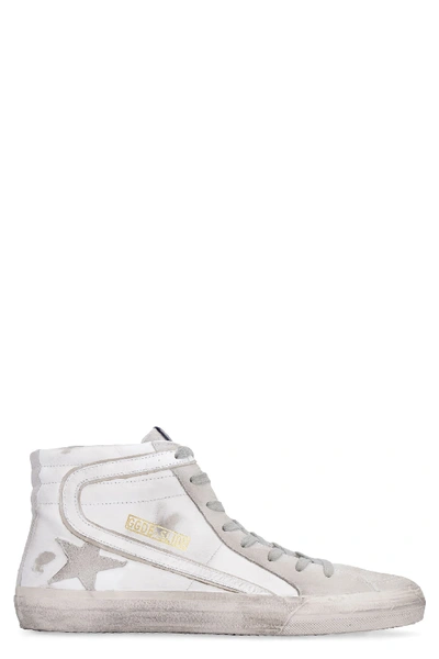 Shop Golden Goose Slide High-top Leather Sneakers In White