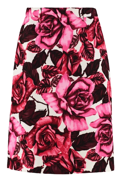 Shop Prada Floral Print Skirt In Pink