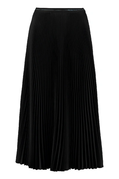 Shop Prada Pleated Midi Skirt In Black