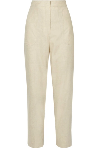 Shop Fendi Wool-blend Straight-leg Pants In Ivory
