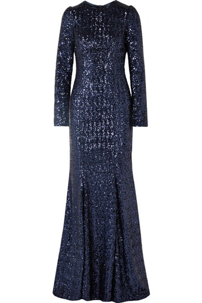 Shop Dolce & Gabbana Sequined Tulle Gown In Royal Blue