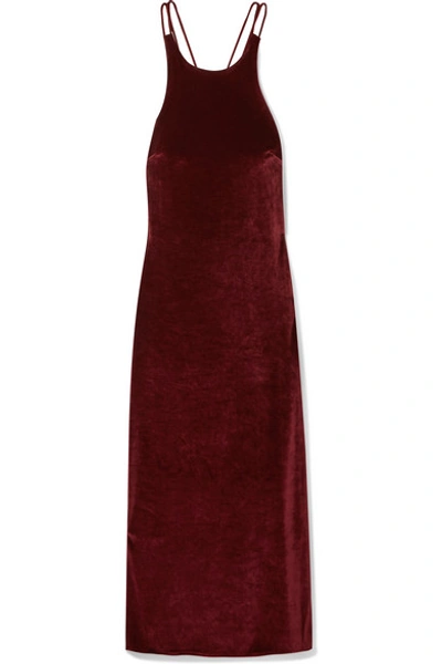 Shop Deveaux Draped Velvet Midi Dress In Claret