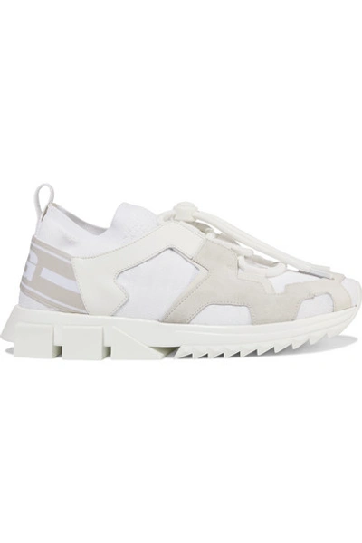 Shop Dolce & Gabbana Logo-print Leather And Suede-trimmed Stretch-knit Sneakers In White