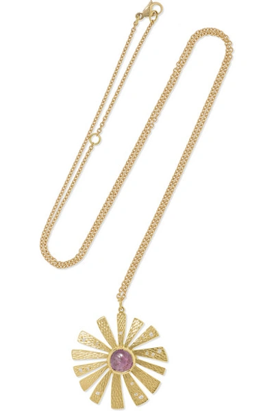 Shop Brooke Gregson Sunflower 18-karat Gold, Sapphire And Diamond Necklace