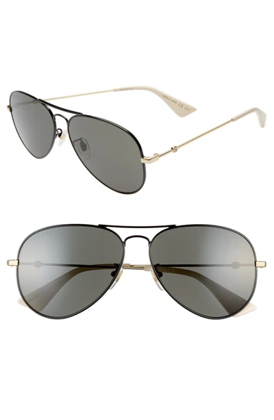 Shop Gucci 60mm Aviator Sunglasses - Shiny Black/grey